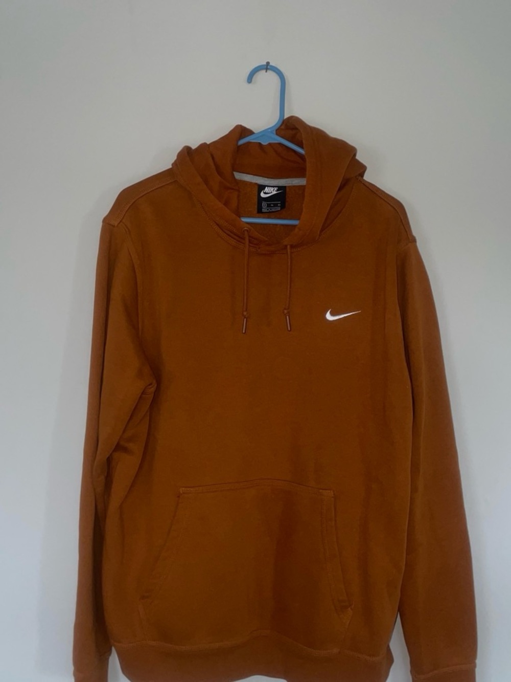 Nike Men's Burnt Orange Pullover Hoodie with White Swoosh